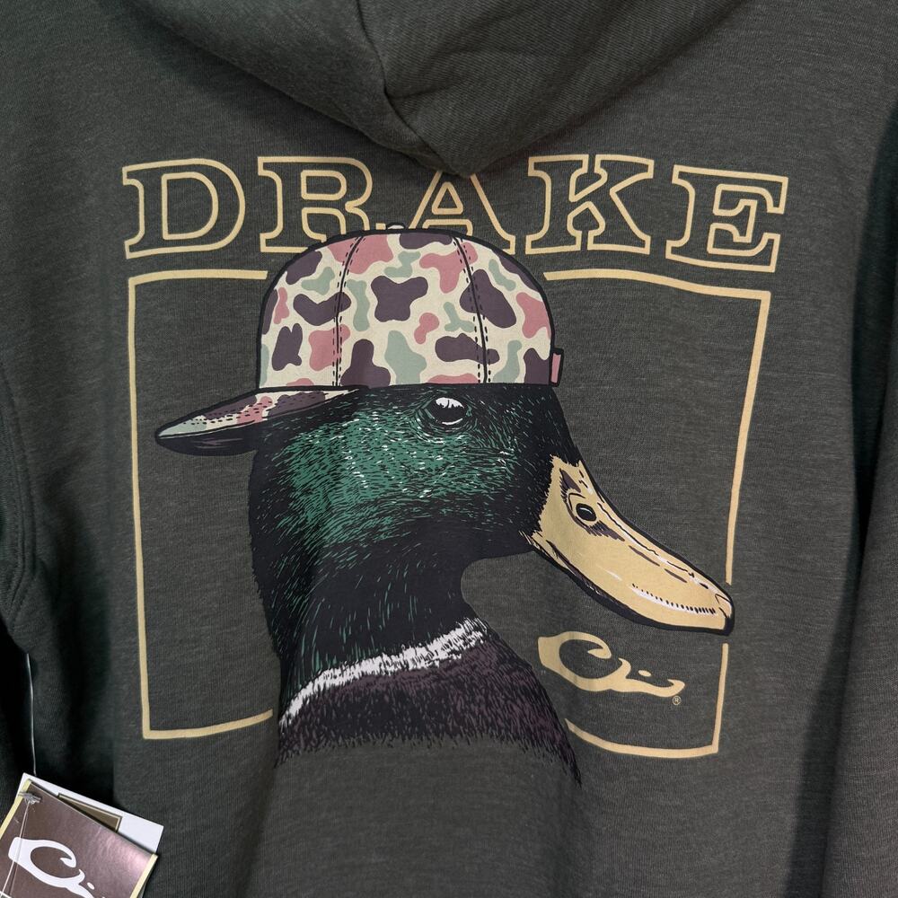 Drake Waterfowl Hoodie Men Small Back Cap Mallard Graphic Soft Sweater Green NEW - Picture 4 of 8